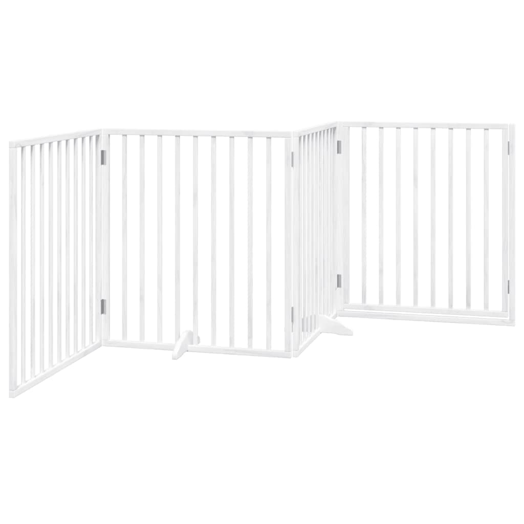 Cancelletto per cani con porta pieghevole 4 pannelli bianco 320 cm in legno di pioppo — miniatura 5 di 10