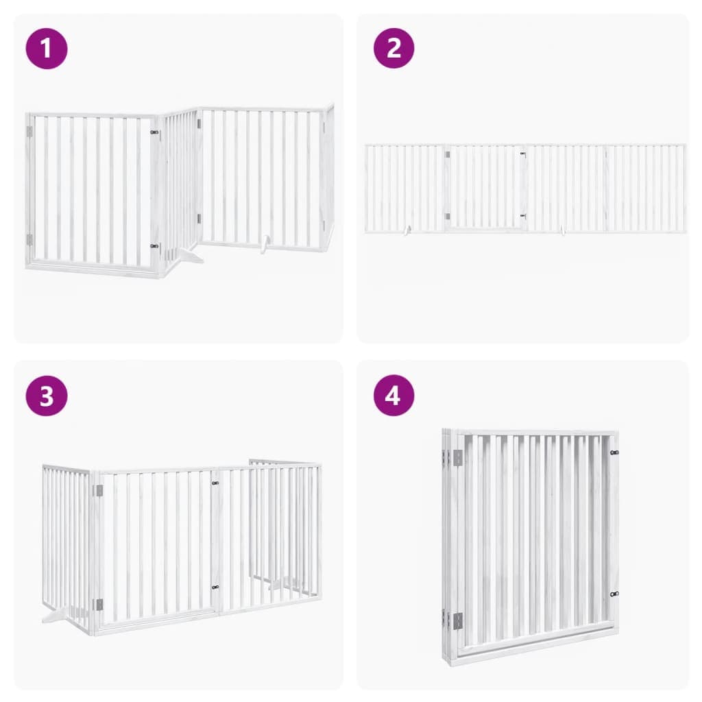Cancelletto per cani con porta pieghevole 4 pannelli bianco 320 cm in legno di pioppo — miniatura 6 di 10