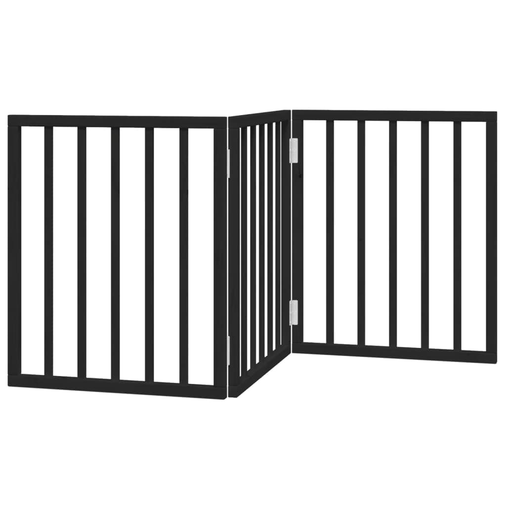Cancello per Cani Pieghevole 3 Pannelli Nero 150cm Legno Pioppo — miniatura 2 di 8