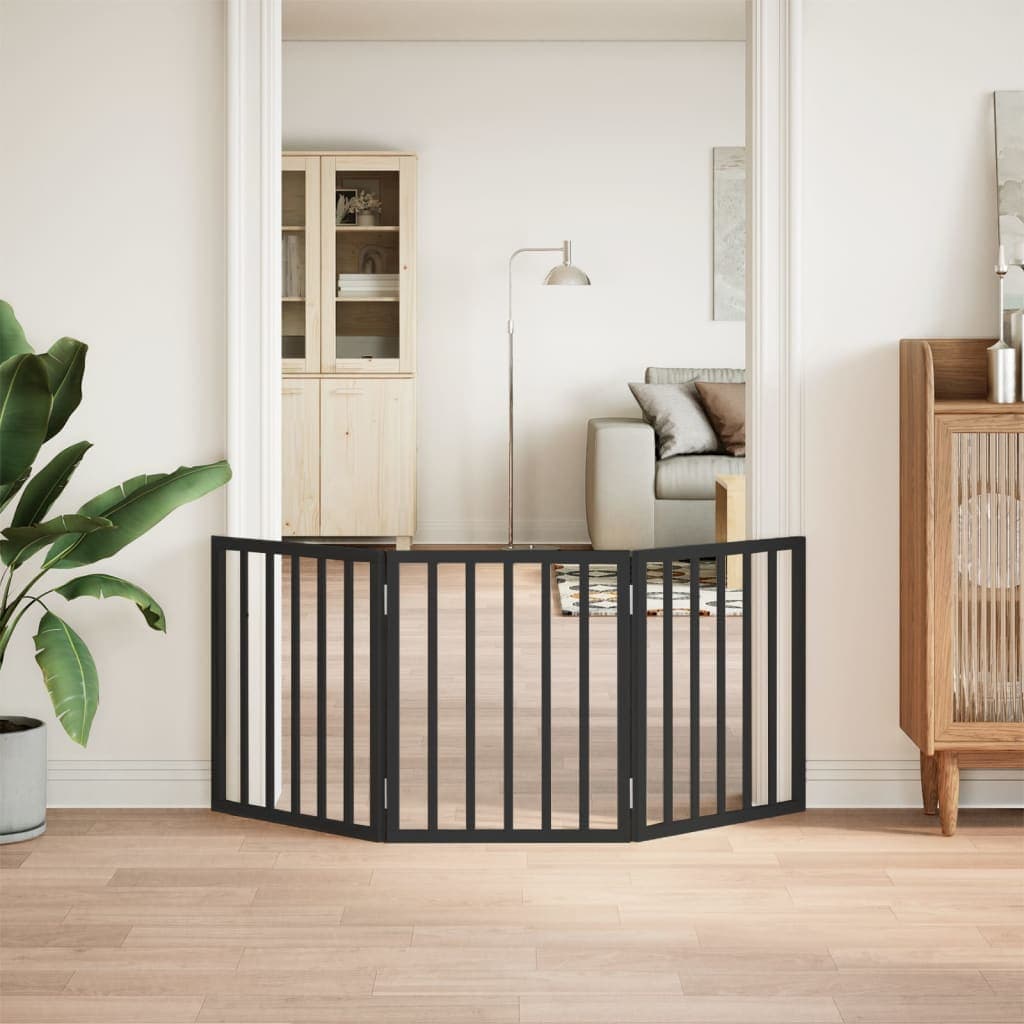 Cancello per Cani Pieghevole 3 Pannelli Nero 150cm Legno Pioppo — miniatura 3 di 8