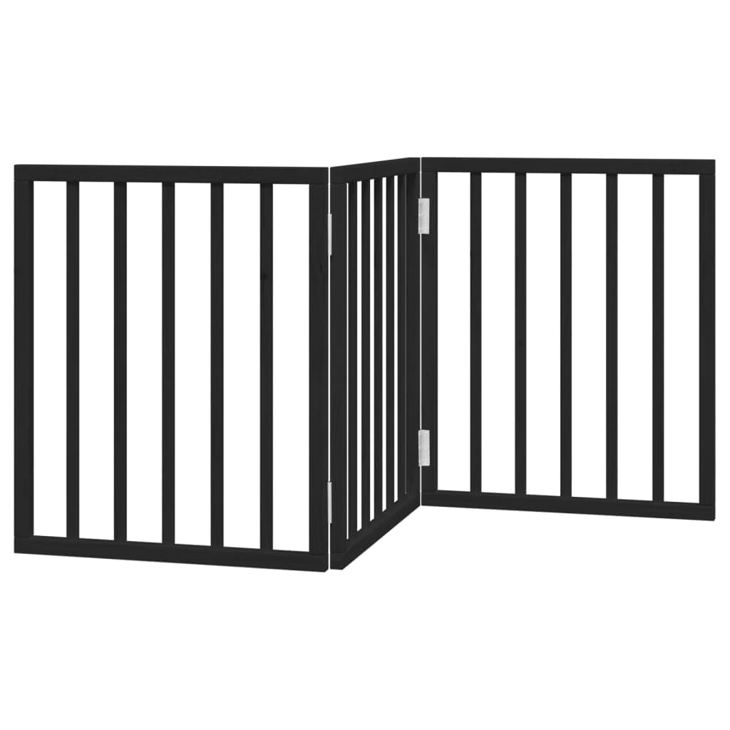 Cancello per Cani Pieghevole 3 Pannelli Nero 150cm Legno Pioppo — miniatura 5 di 8
