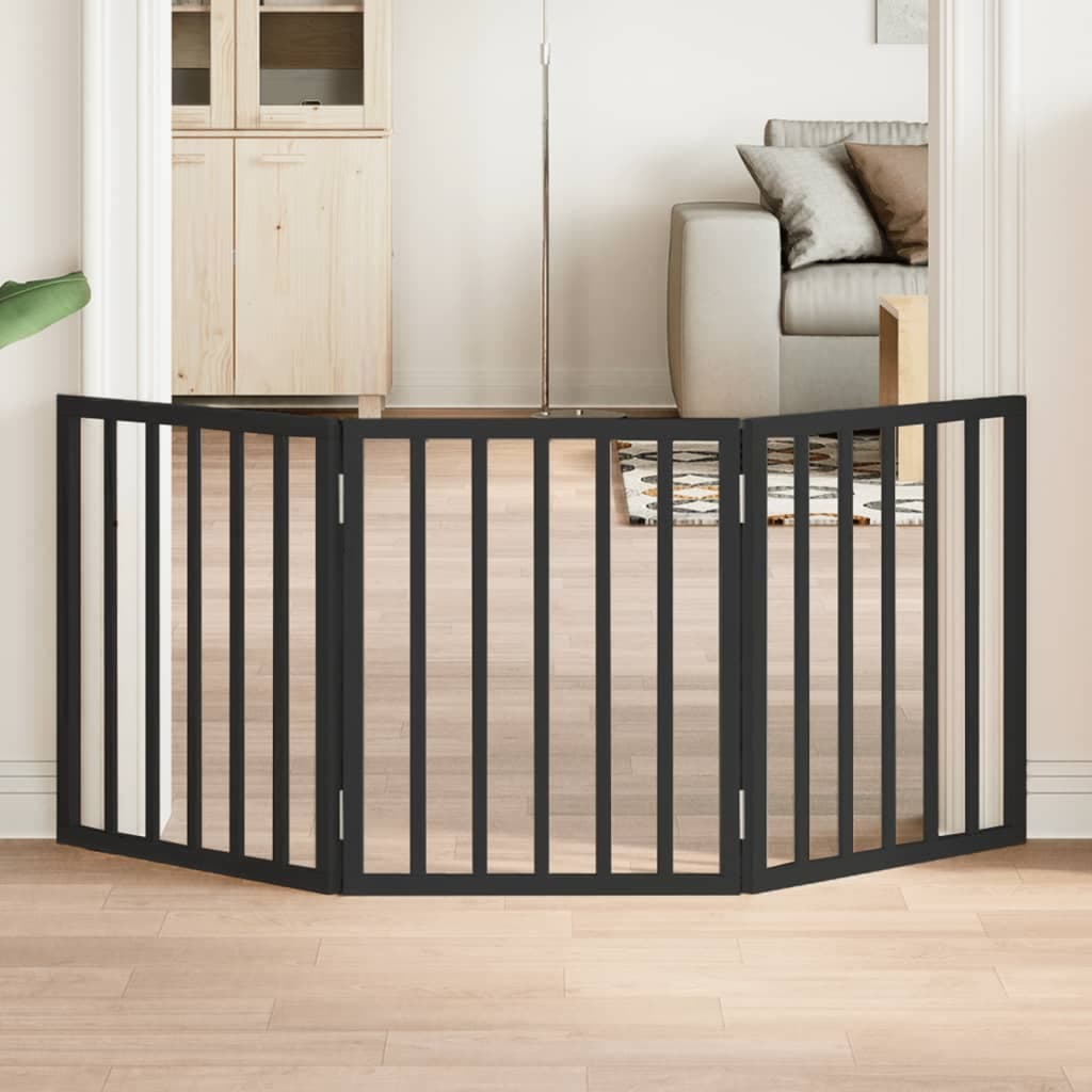 Cancello per Cani Pieghevole 3 Pannelli Nero 150cm Legno Pioppo — miniatura 1 di 8