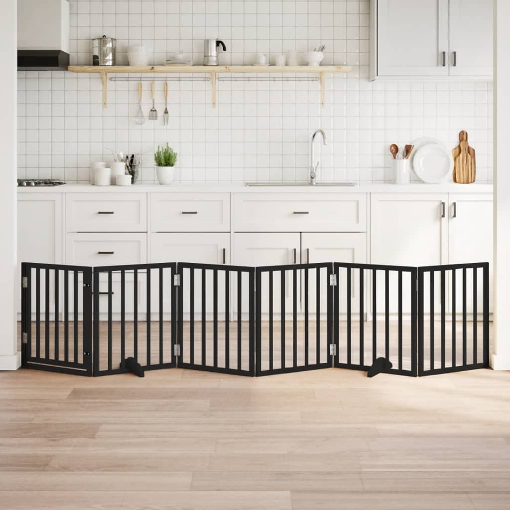 Cancello per Cani Porta Pieghevole Nero 6 Pannelli 300cm Pioppo — miniatura 1 di 10