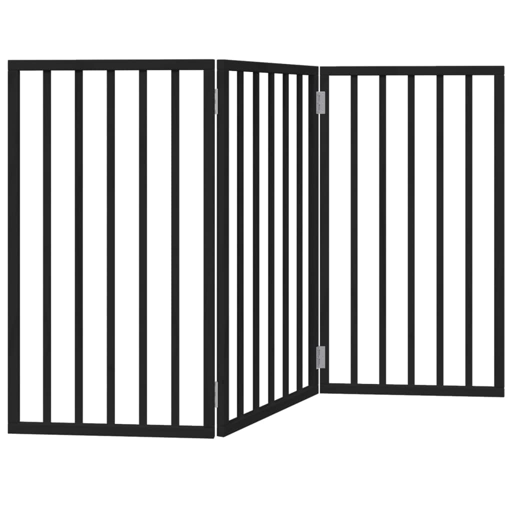 Cancello per Cani Pieghevole 3 Pannelli Nero 150cm Legno Pioppo — miniatura 2 di 8