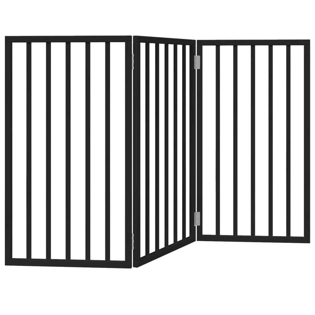 Cancello per Cani Pieghevole 3 Pannelli Nero 150cm Legno Pioppo — miniatura 5 di 8
