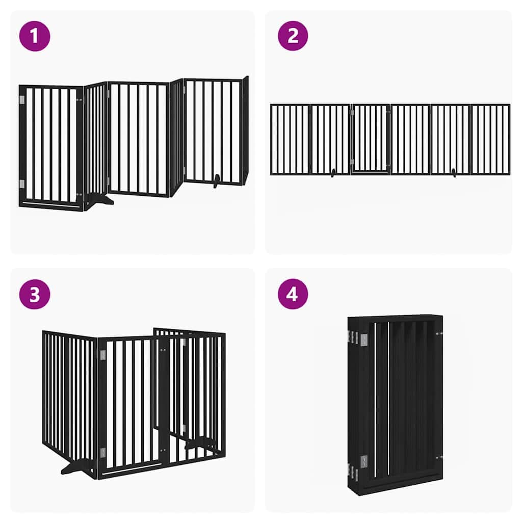 Cancello per Cani Porta Pieghevole Nero 6 Pannelli 300cm Pioppo — miniatura 6 di 10