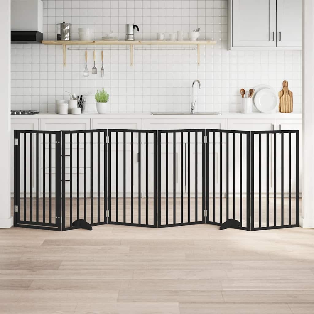Cancello per Cani Porta Pieghevole Nero 6 Pannelli 300cm Pioppo — miniatura 1 di 10