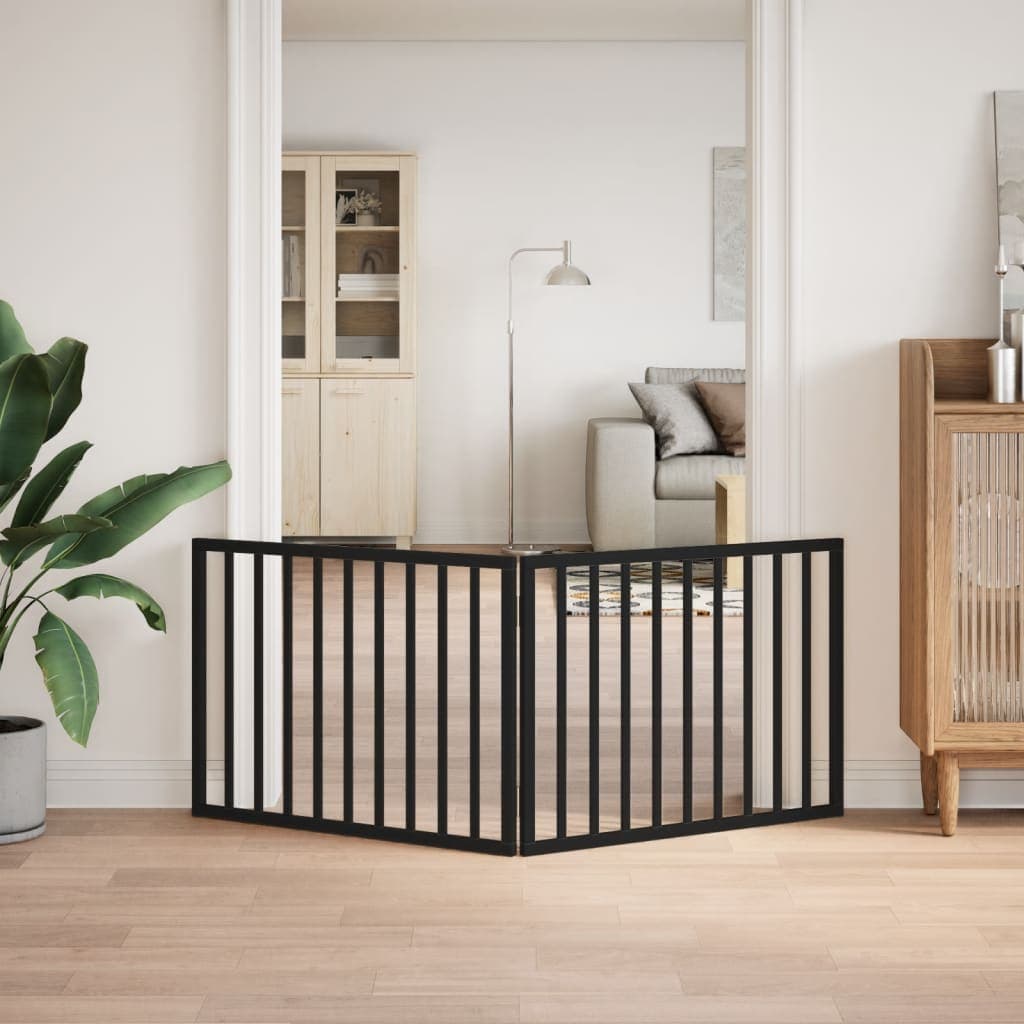Cancelletto per cani pieghevole 2 pannelli nero 160 cm in legno di pioppo — miniatura 3 di 8