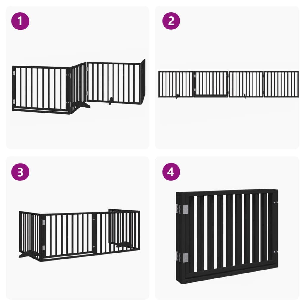 Cancello per Cani Porta Pieghevole Nero 4 Pannelli 320cm Pioppo — miniatura 6 di 10