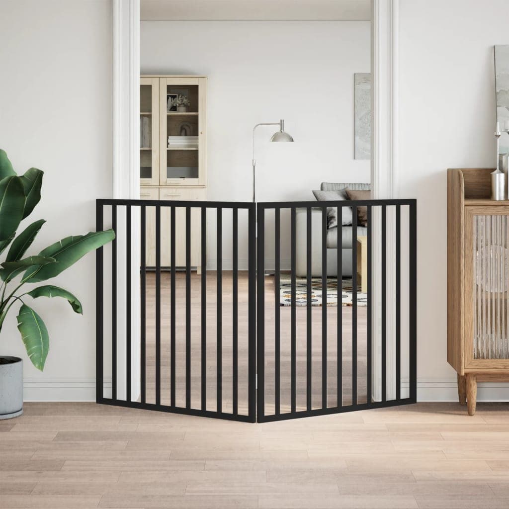 Cancelletto per cani pieghevole 2 pannelli nero 160 cm in legno di pioppo — miniatura 3 di 8