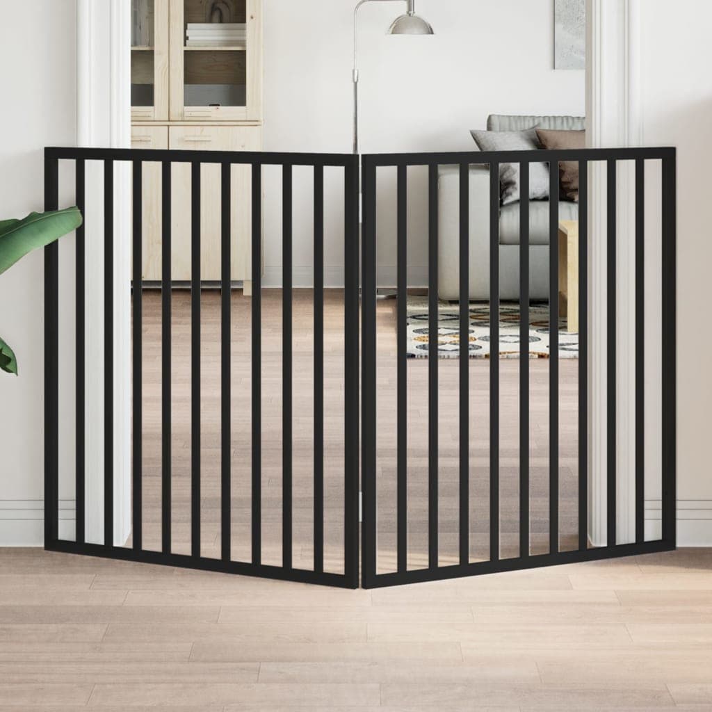 Cancelletto per cani pieghevole 2 pannelli nero 160 cm in legno di pioppo — miniatura 1 di 8