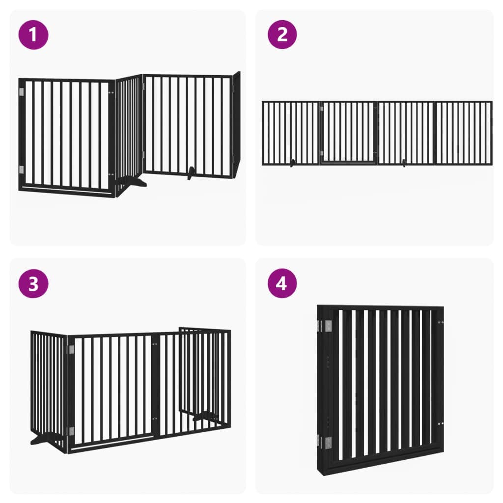 Cancello per Cani Porta Pieghevole Nero 4 Pannelli 320cm Pioppo — miniatura 6 di 10