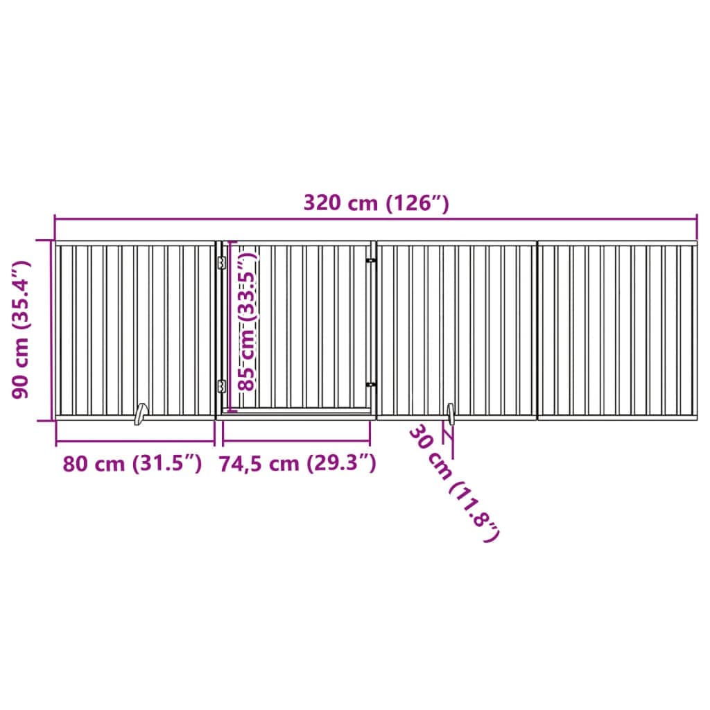 Cancello per Cani Porta Pieghevole Nero 4 Pannelli 320cm Pioppo — miniatura 10 di 10