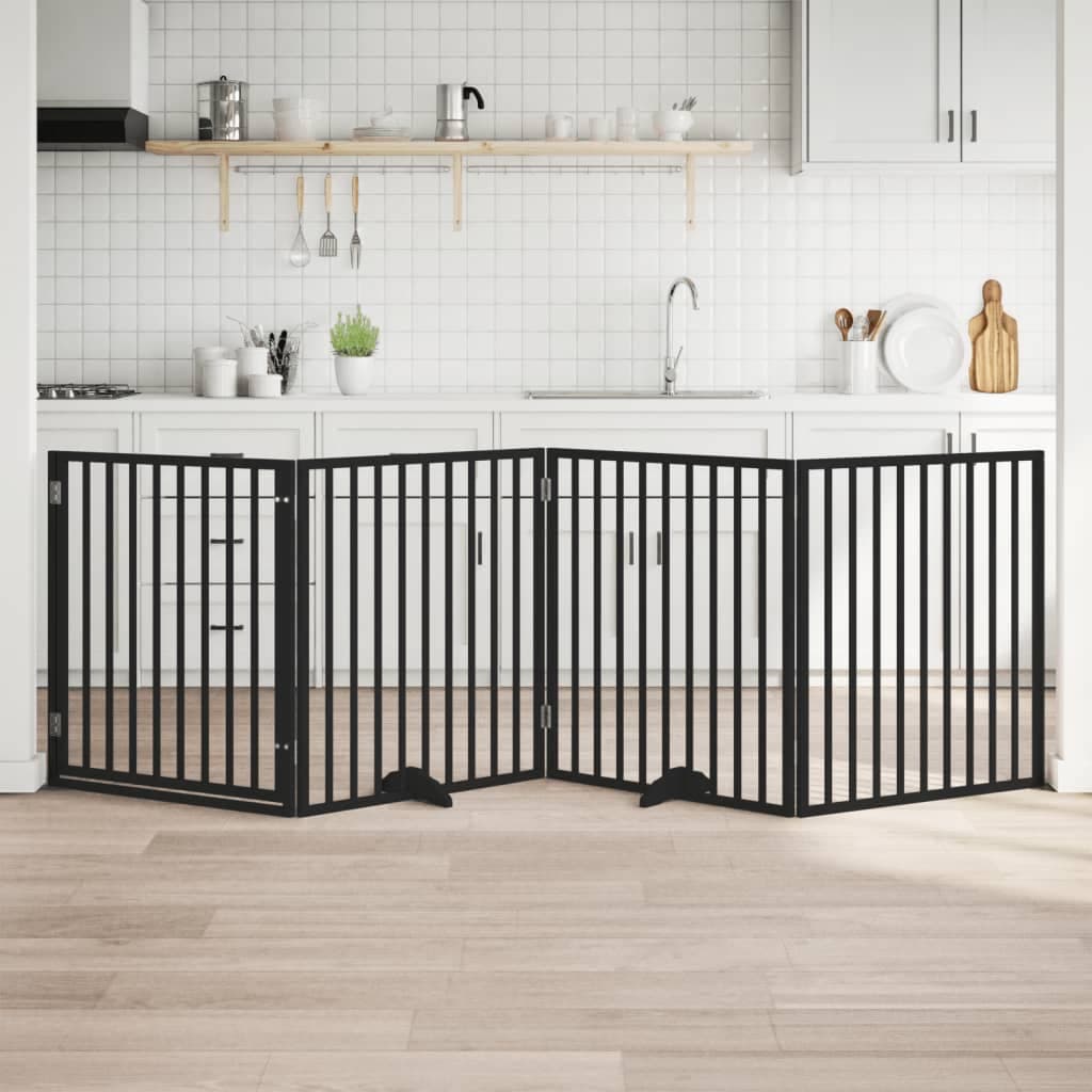 Cancello per Cani Porta Pieghevole Nero 4 Pannelli 320cm Pioppo — miniatura 1 di 10