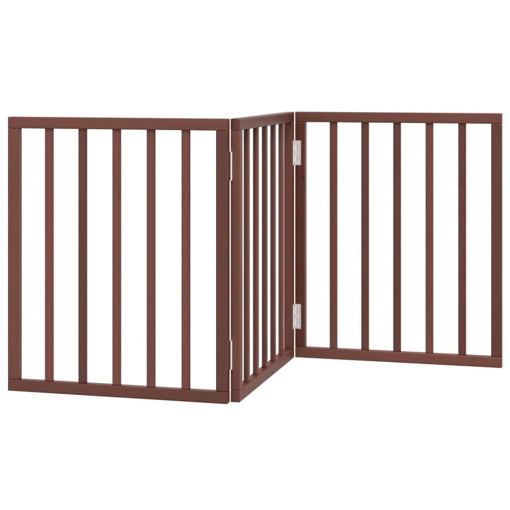 Cancello Cani Pieghevole 3 Pannelli Marrone 150cm Legno Pioppo — miniatura 2 di 8