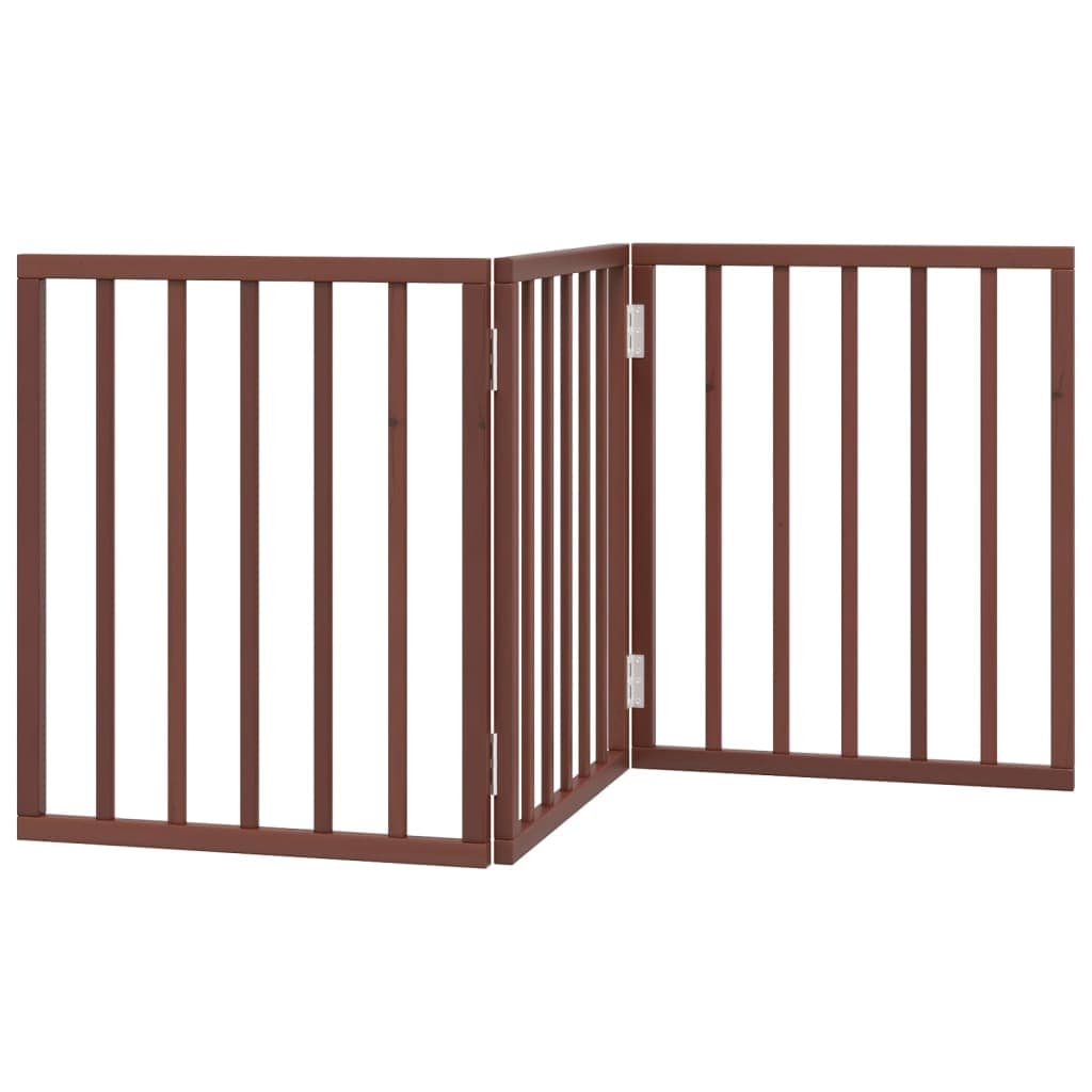 Cancello Cani Pieghevole 3 Pannelli Marrone 150cm Legno Pioppo — miniatura 5 di 8