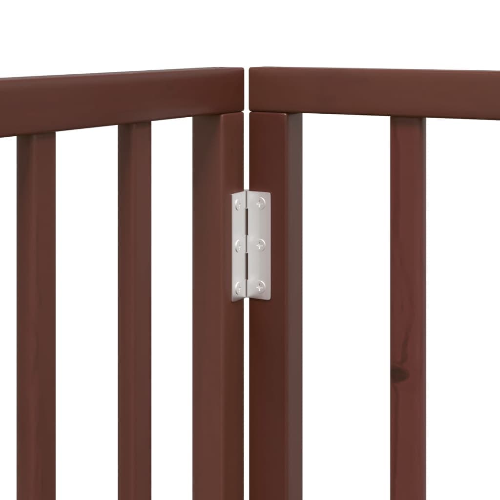 Cancello Cani Pieghevole 3 Pannelli Marrone 150cm Legno Pioppo — miniatura 7 di 8