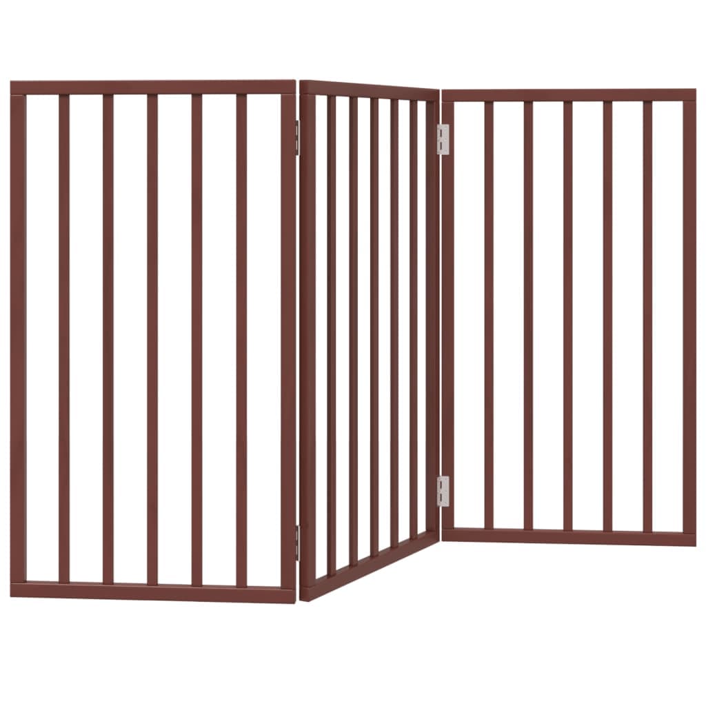 Cancello Cani Pieghevole 3 Pannelli Marrone 150cm Legno Pioppo — miniatura 2 di 8
