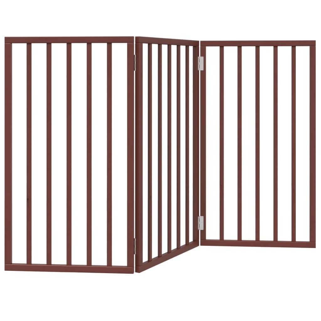Cancello Cani Pieghevole 3 Pannelli Marrone 150cm Legno Pioppo — miniatura 5 di 8