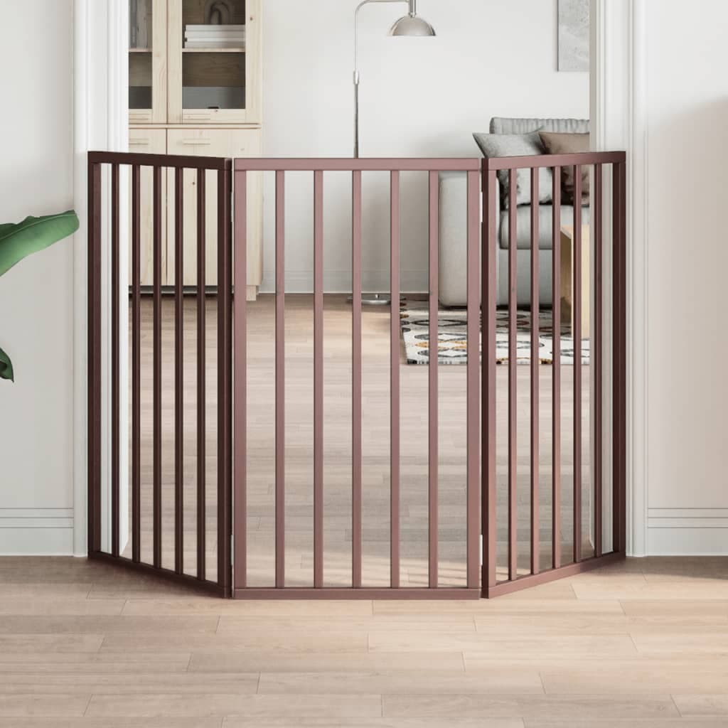 Cancello Cani Pieghevole 3 Pannelli Marrone 150cm Legno Pioppo — miniatura 1 di 8