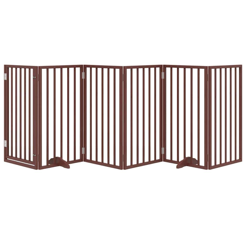 Cancelletto per cani con porta pieghevole 6 pannelli marrone 300 cm in legno di pioppo — miniatura 3 di 10