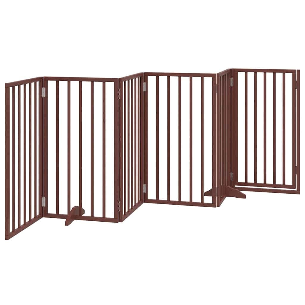 Cancelletto per cani con porta pieghevole 6 pannelli marrone 300 cm in legno di pioppo — miniatura 5 di 10