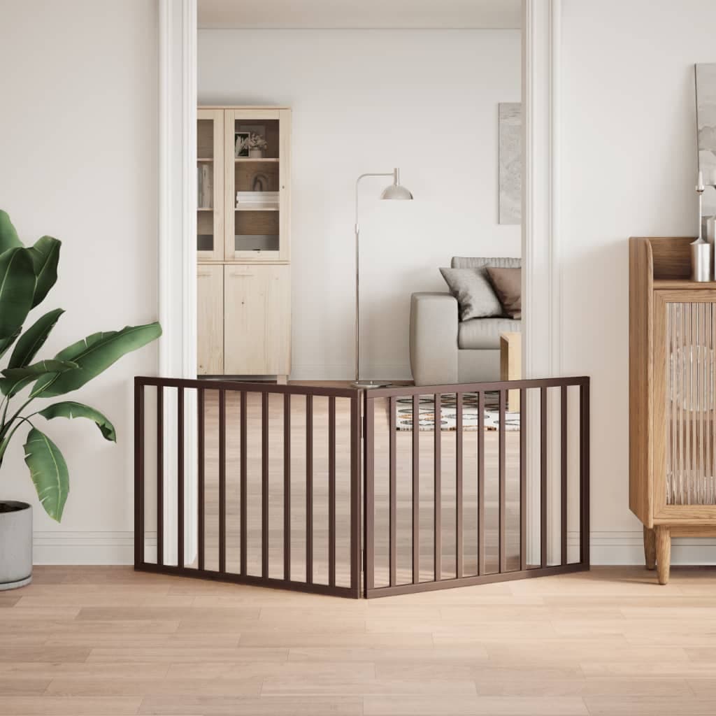 Cancello Cani Pieghevole 2 Pannelli Marrone 160cm Legno Pioppo — miniatura 3 di 8