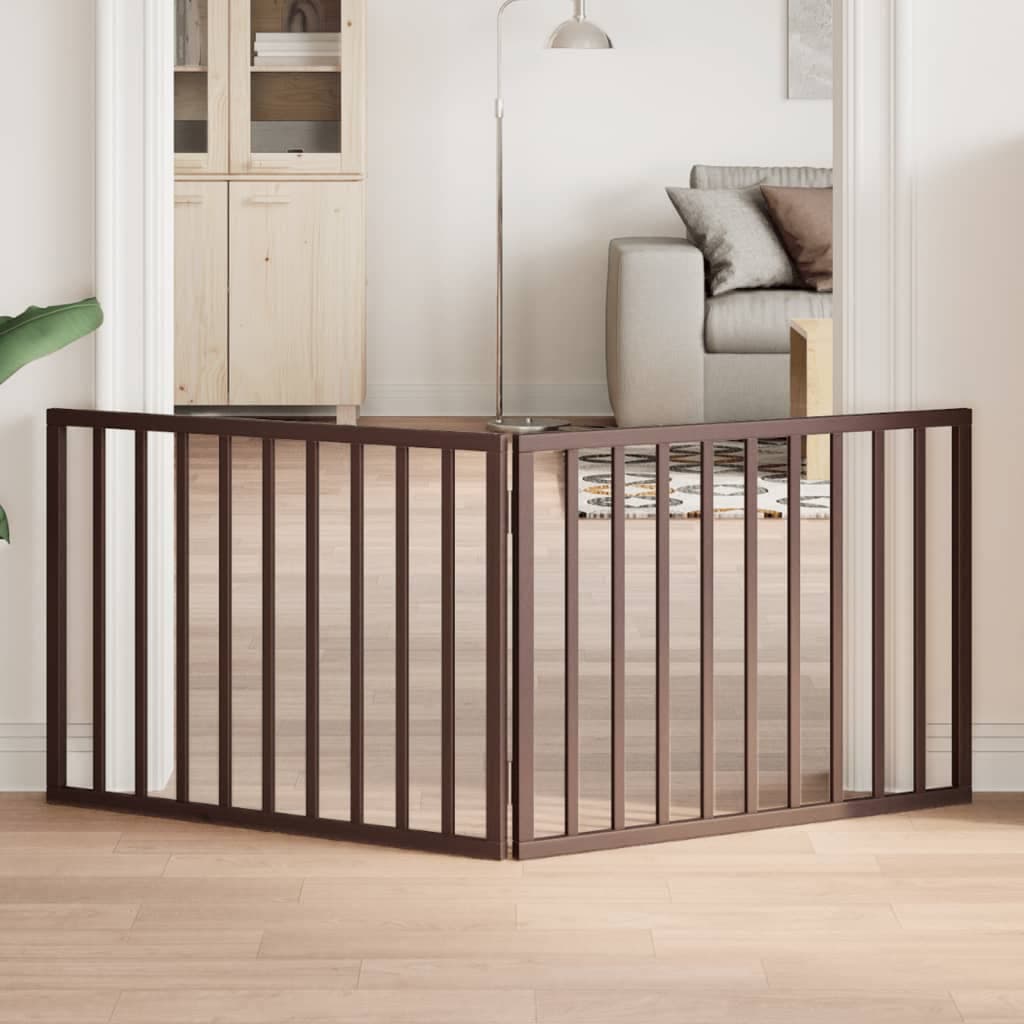 Cancello Cani Pieghevole 2 Pannelli Marrone 160cm Legno Pioppo — miniatura 1 di 8