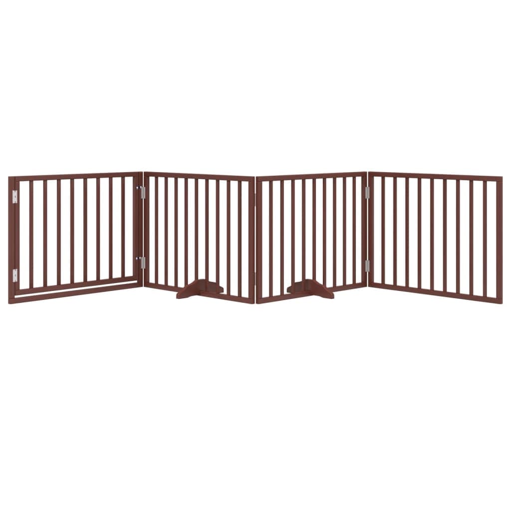 Cancelletto per cani con porta pieghevole 4 pannelli marrone 320 cm in legno di pioppo — miniatura 3 di 10