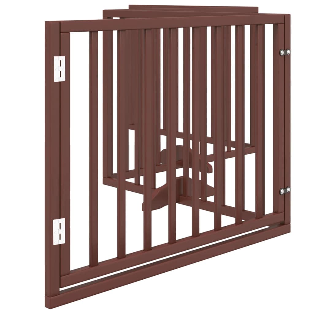 Cancelletto per cani con porta pieghevole 4 pannelli marrone 320 cm in legno di pioppo — miniatura 4 di 10