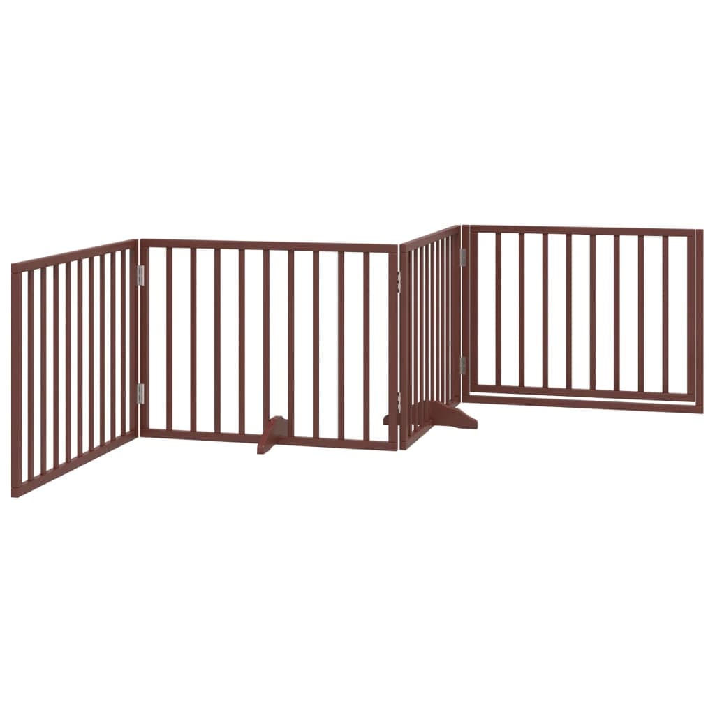 Cancelletto per cani con porta pieghevole 4 pannelli marrone 320 cm in legno di pioppo — miniatura 5 di 10