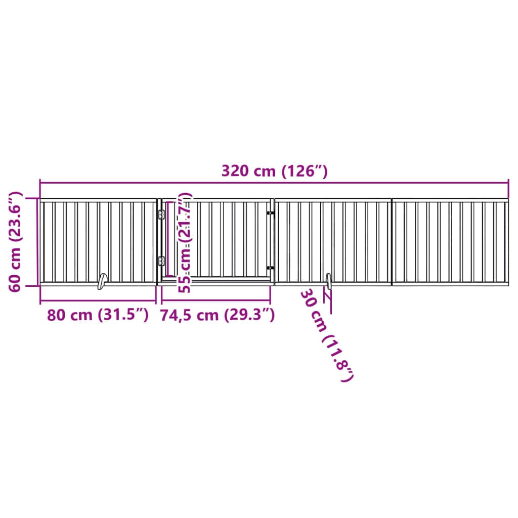 Cancelletto per cani con porta pieghevole 4 pannelli marrone 320 cm in legno di pioppo — miniatura 10 di 10