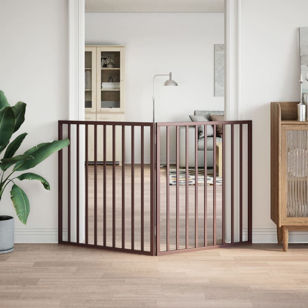 Cancello Cani Pieghevole 2 Pannelli Marrone 160cm Legno Pioppo — miniatura 3 di 8