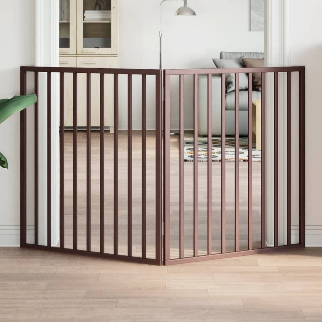 Cancello Cani Pieghevole 2 Pannelli Marrone 160cm Legno Pioppo — miniatura 1 di 8