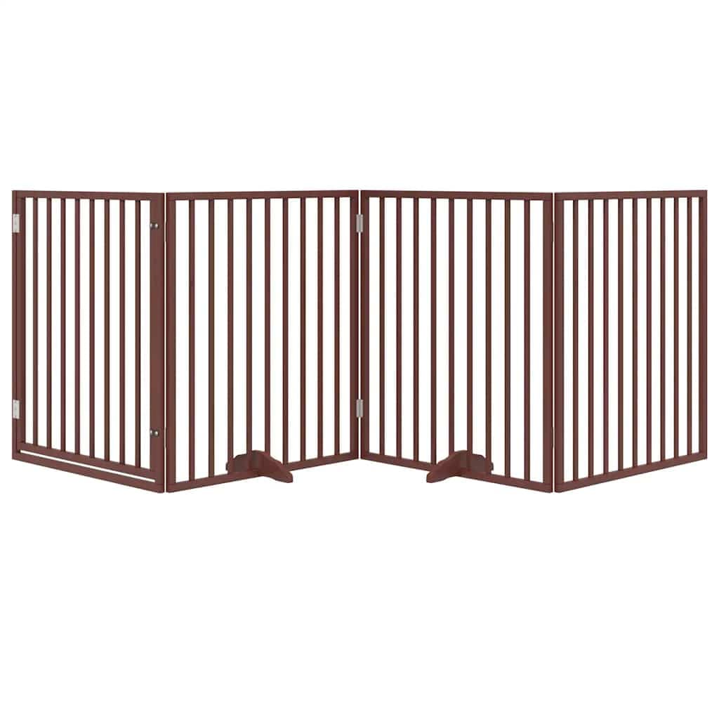 Cancelletto per cani con porta pieghevole 4 pannelli marrone 320 cm in legno di pioppo — miniatura 3 di 10
