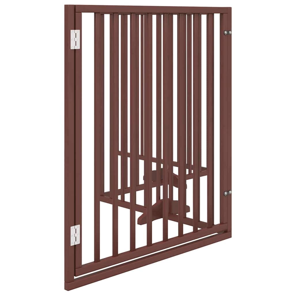 Cancelletto per cani con porta pieghevole 4 pannelli marrone 320 cm in legno di pioppo — miniatura 4 di 10