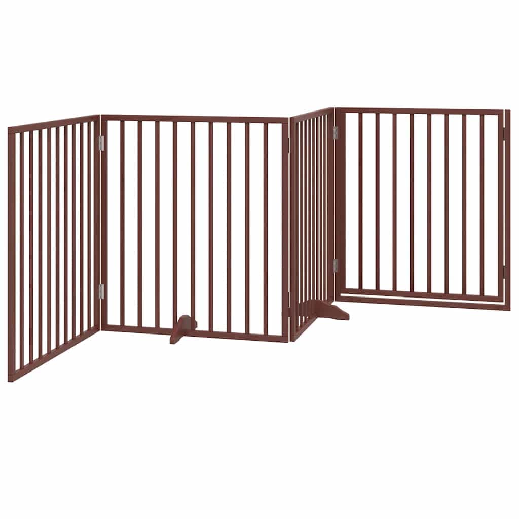 Cancelletto per cani con porta pieghevole 4 pannelli marrone 320 cm in legno di pioppo — miniatura 5 di 10