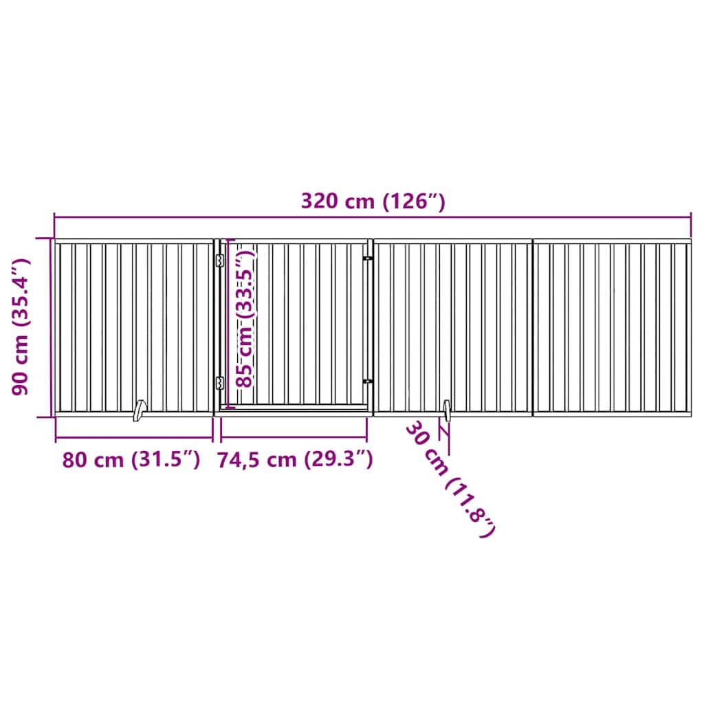 Cancelletto per cani con porta pieghevole 4 pannelli marrone 320 cm in legno di pioppo — miniatura 10 di 10