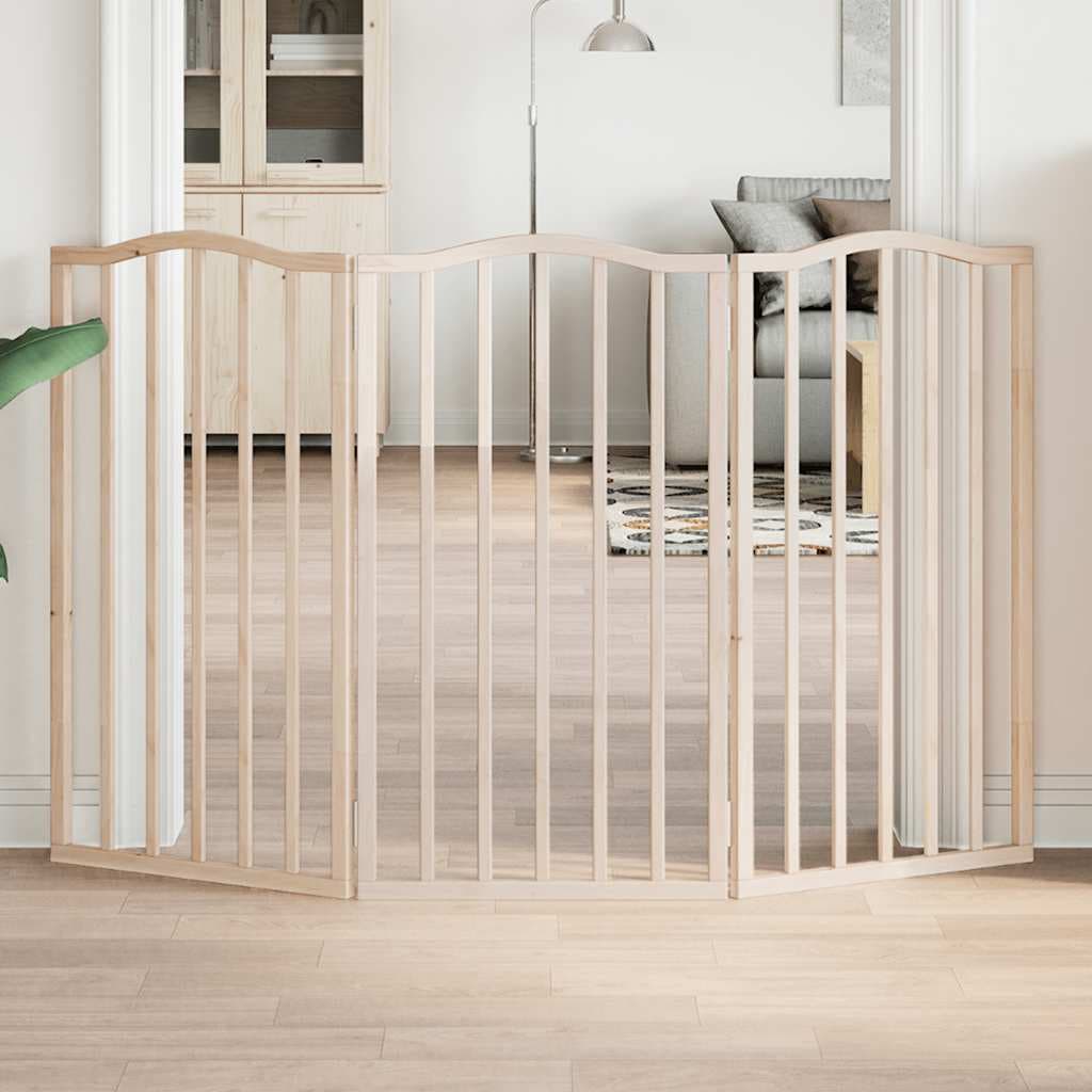 Cancello per Cani Pieghevole 3 Pannelli 150 cm Legno di Pioppo — miniatura 1 di 8