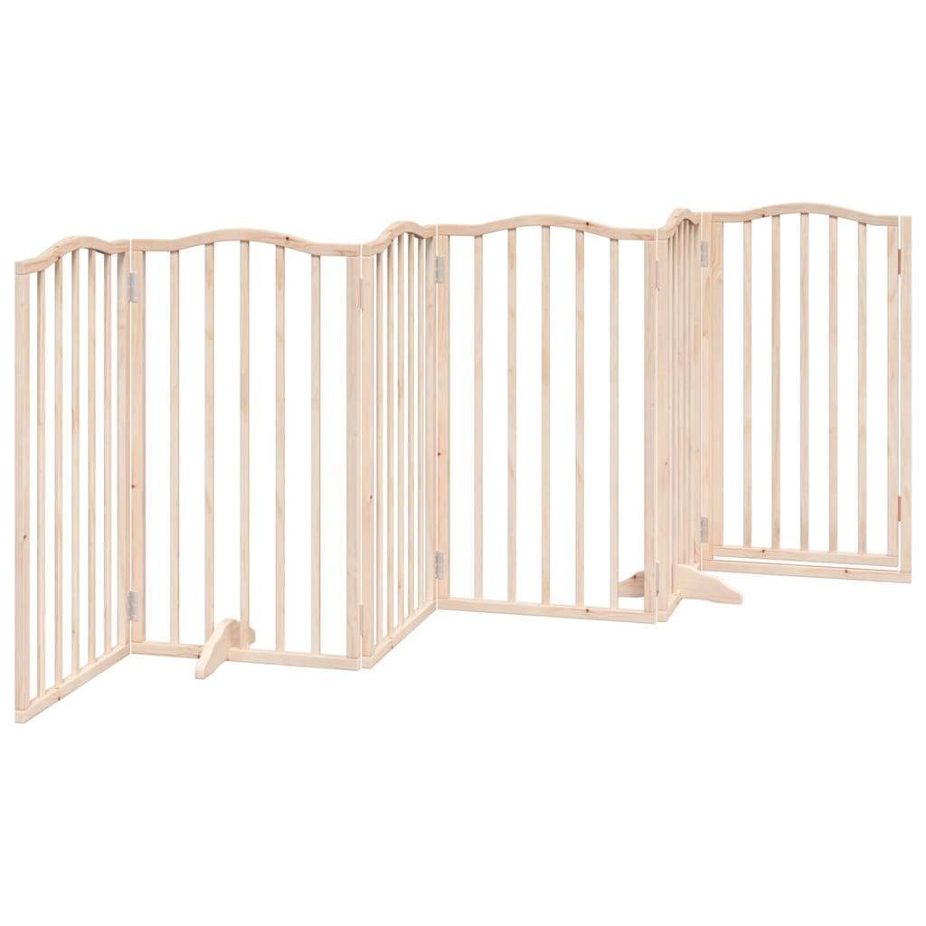 Cancelletto per cani con porta pieghevole 6 pannelli 300 cm in legno di pioppo — miniatura 5 di 10