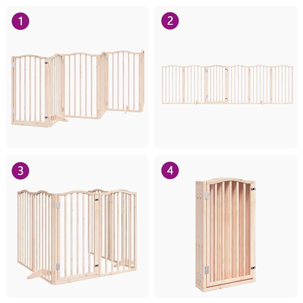 Cancelletto per cani con porta pieghevole 6 pannelli 300 cm in legno di pioppo — miniatura 6 di 10