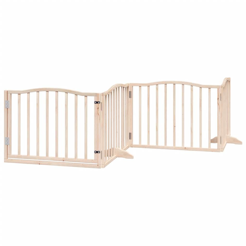 Cancello per Cani con Porta Pieghevole 4 Pannelli 320 cm Pioppo — miniatura 2 di 9