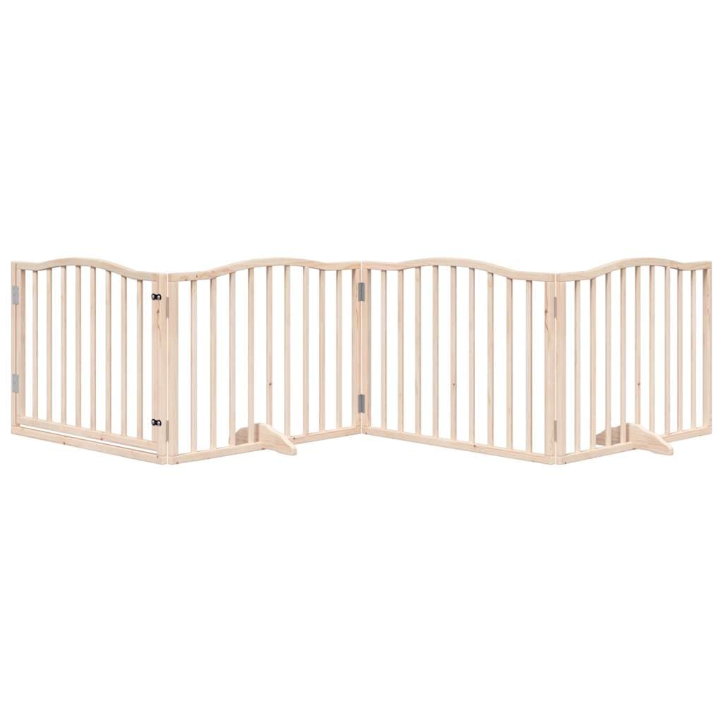 Cancello per Cani con Porta Pieghevole 4 Pannelli 320 cm Pioppo — miniatura 3 di 9