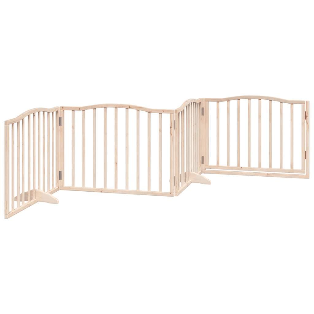 Cancello per Cani con Porta Pieghevole 4 Pannelli 320 cm Pioppo — miniatura 5 di 9