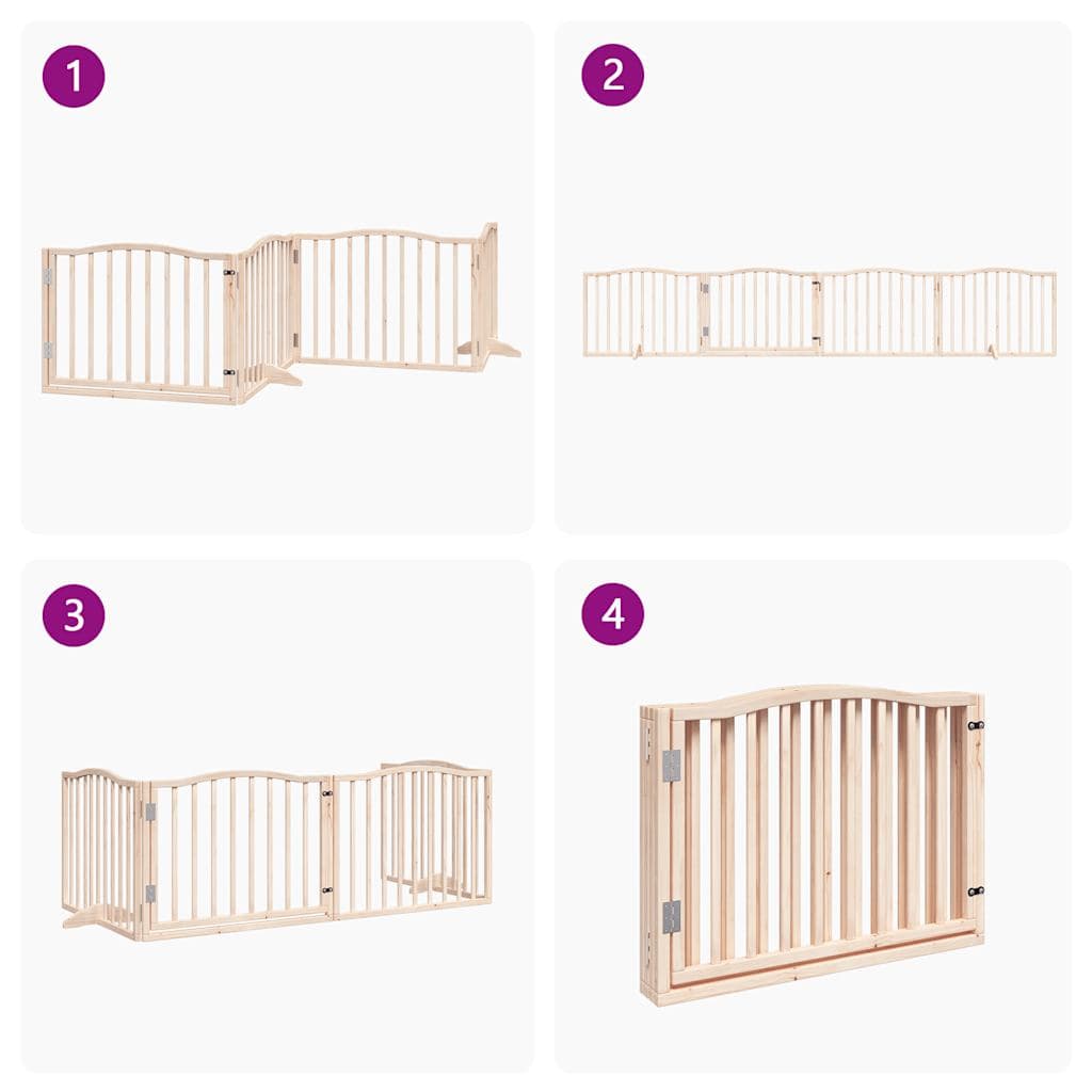 Cancello per Cani con Porta Pieghevole 4 Pannelli 320 cm Pioppo — miniatura 6 di 9