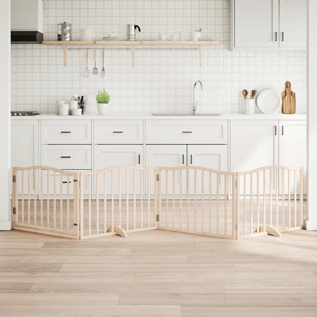 Cancello per Cani con Porta Pieghevole 4 Pannelli 320 cm Pioppo — miniatura 1 di 9