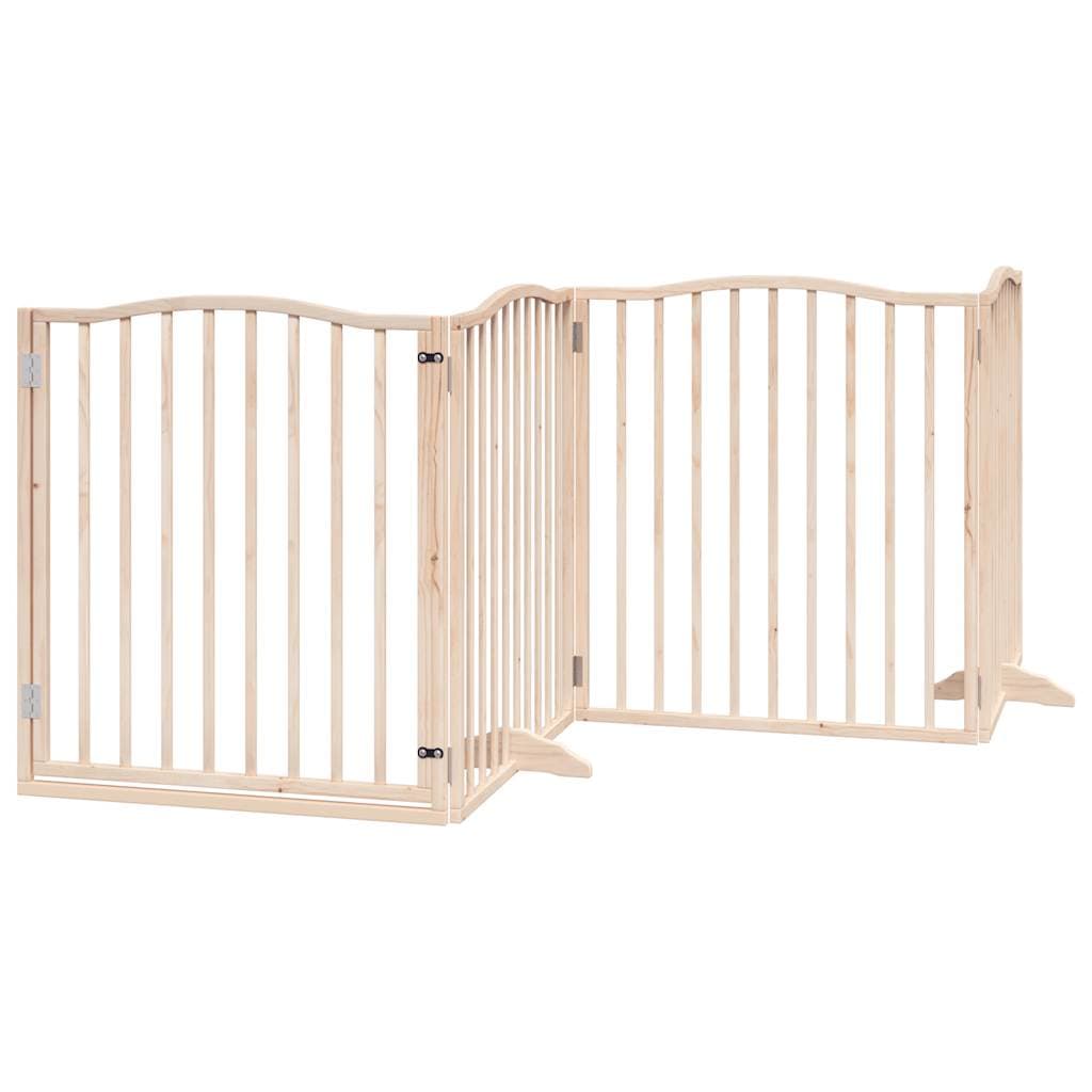 Cancello per Cani con Porta Pieghevole 4 Pannelli 320 cm Pioppo — miniatura 2 di 10