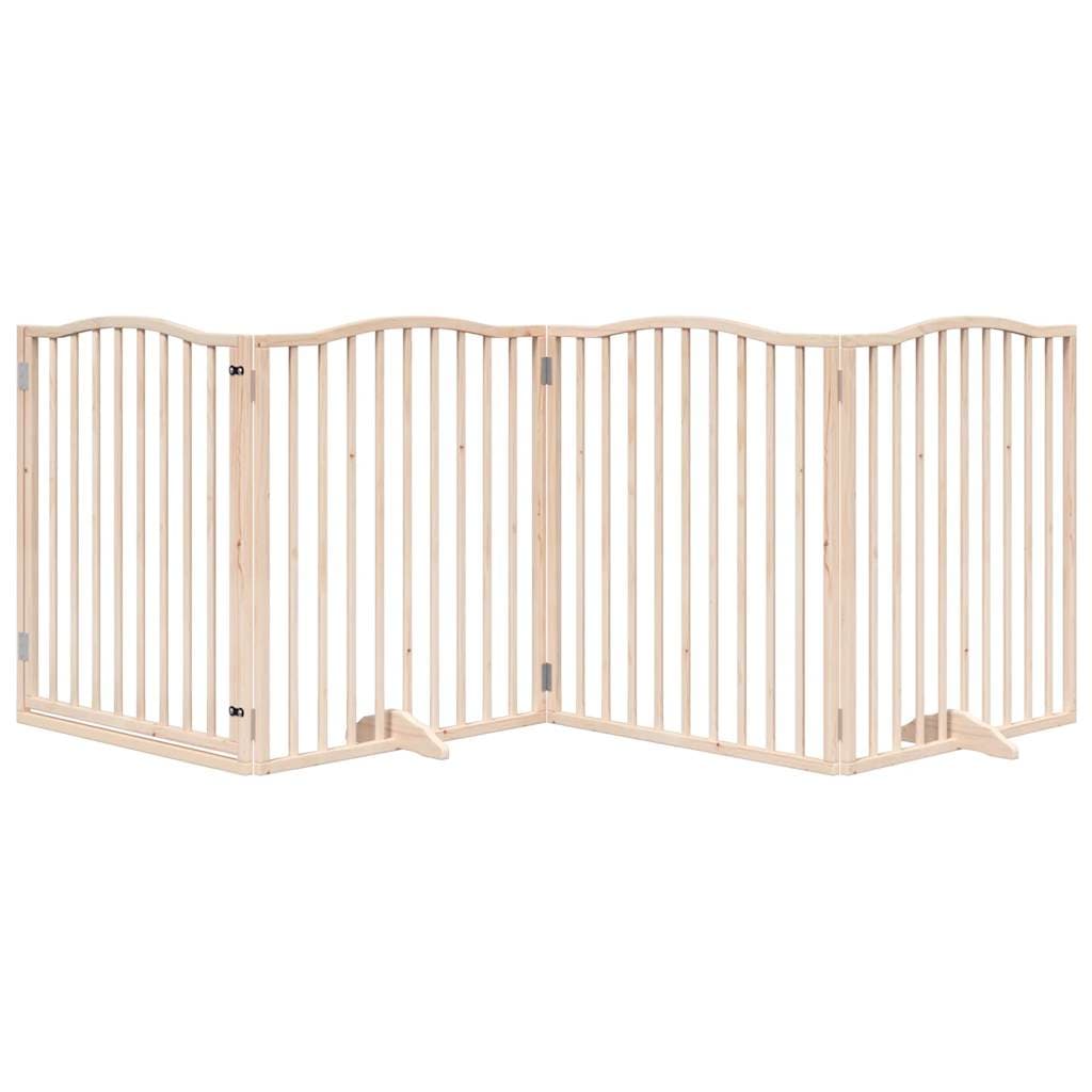 Cancello per Cani con Porta Pieghevole 4 Pannelli 320 cm Pioppo — miniatura 3 di 10