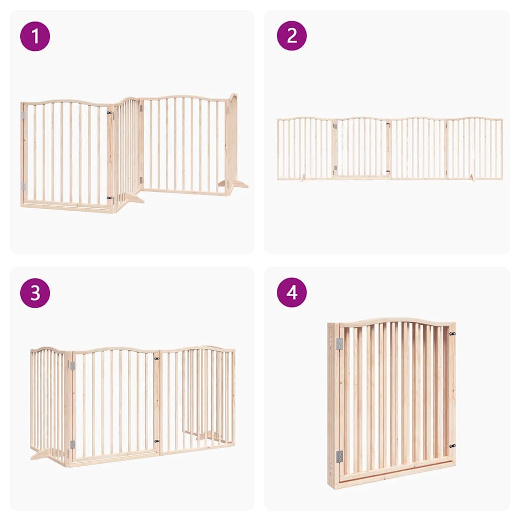 Cancello per Cani con Porta Pieghevole 4 Pannelli 320 cm Pioppo — miniatura 6 di 10
