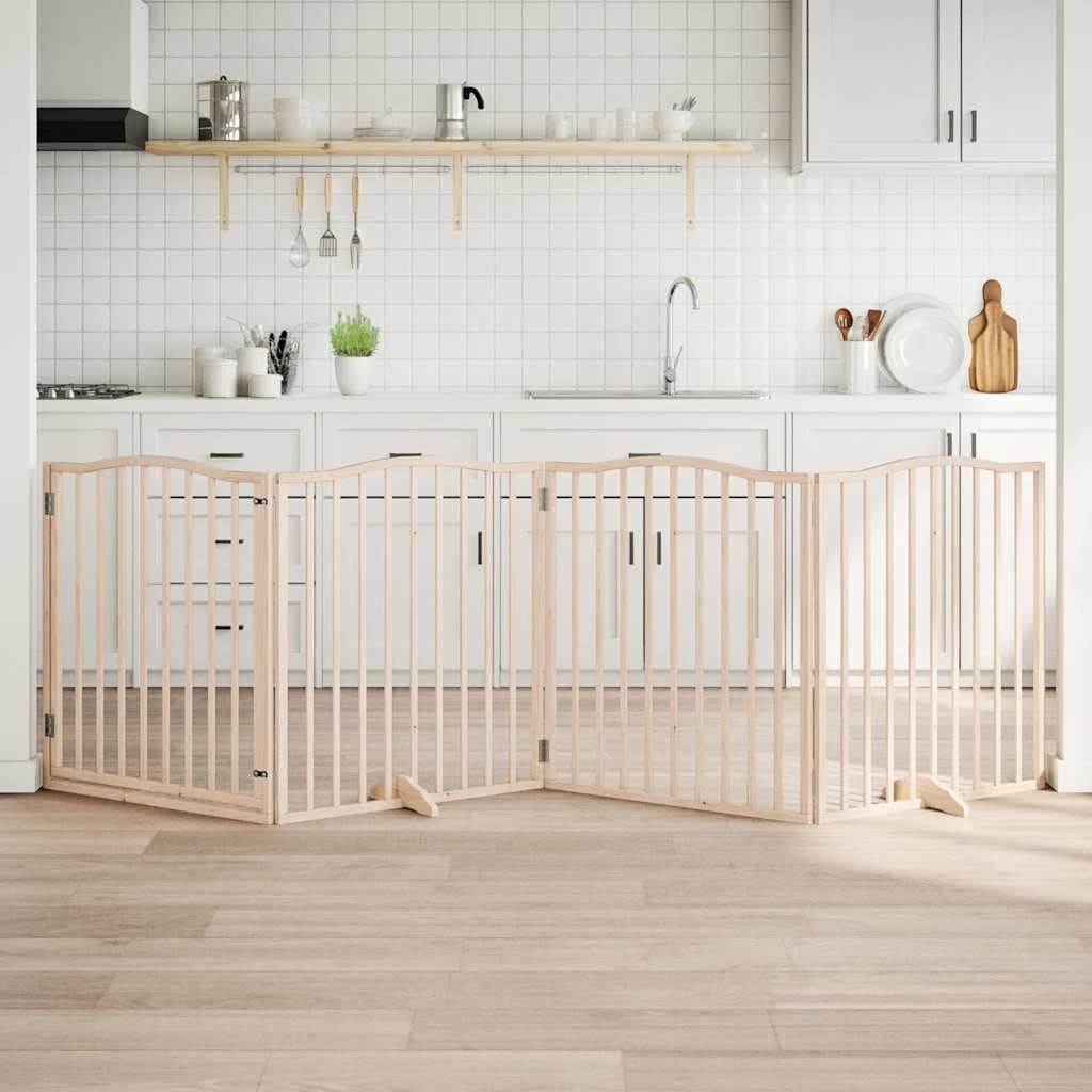 Cancello per Cani con Porta Pieghevole 4 Pannelli 320 cm Pioppo — miniatura 1 di 10